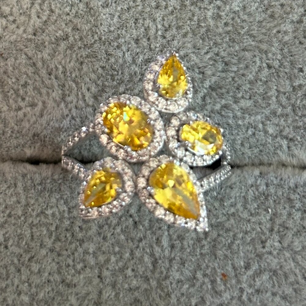 Yellow Diamonique Ring Sterling Silver Size 10